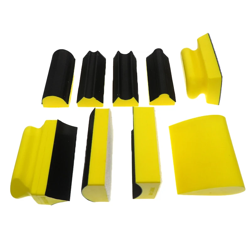 9Pcs Hand Sanding Block pad Set Hook and Loop Assorted Shaped Sanding Disc Holder Grinding Sponge Abrasive Tool Manual Grinding