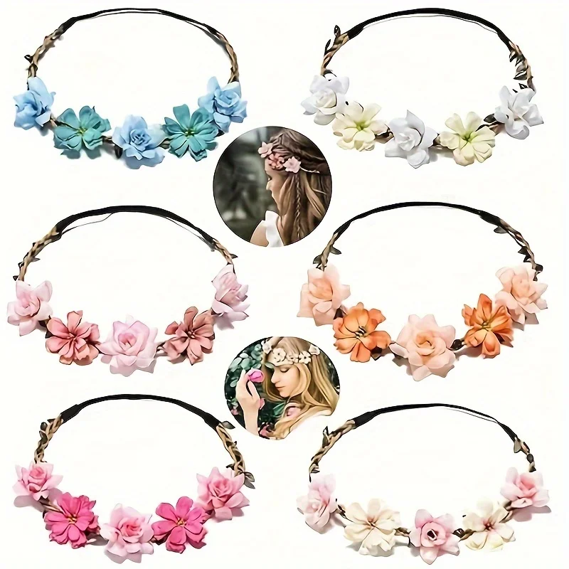 

Bohemian Floral Crown Headbands For Women - Assorted Colors Bridal Wedding Flower Hair Wreaths,Bridesmaid And Flower Accessories
