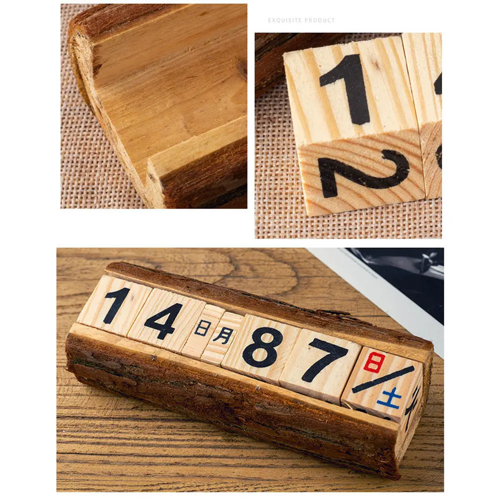 

2Pcs Wooden DIY Calendar Creative Desktop Manual Decor Table Date Display Vintage Adornment Home Office Classroom