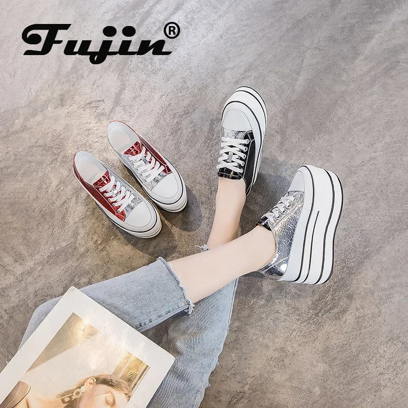 Fujin Single Shoes Women\'s 2024 Fashion Double Purpose White Shoes Platform Autumn Thick Bottom Breathable Women Casual Shoes