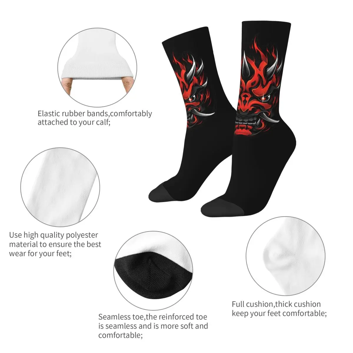 Hannya-Chaussettes anti-transpiration unisexes pour hommes, bas de masque personnalisés, chaussettes d'escalade confortables, ONI, automne