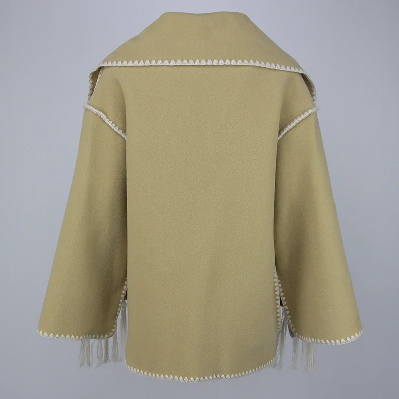 MENHR BONITA-Veste d'hiver en fourrure de renard argenté véritable pour femme, manteau en cachemire avec pompon, col écharpe, mélanges de laine, nouveau