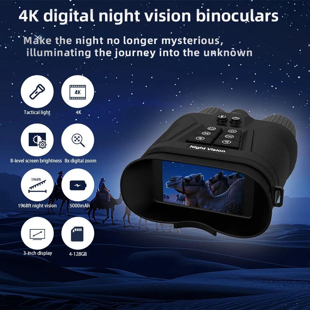 Ponbos-Télescope DulBinoculaire 4K UHD, Jumelles Infrarouges, Vision Nocturne pour la html, Camping, 40MP, Zoom Numérique 8X, 600M
