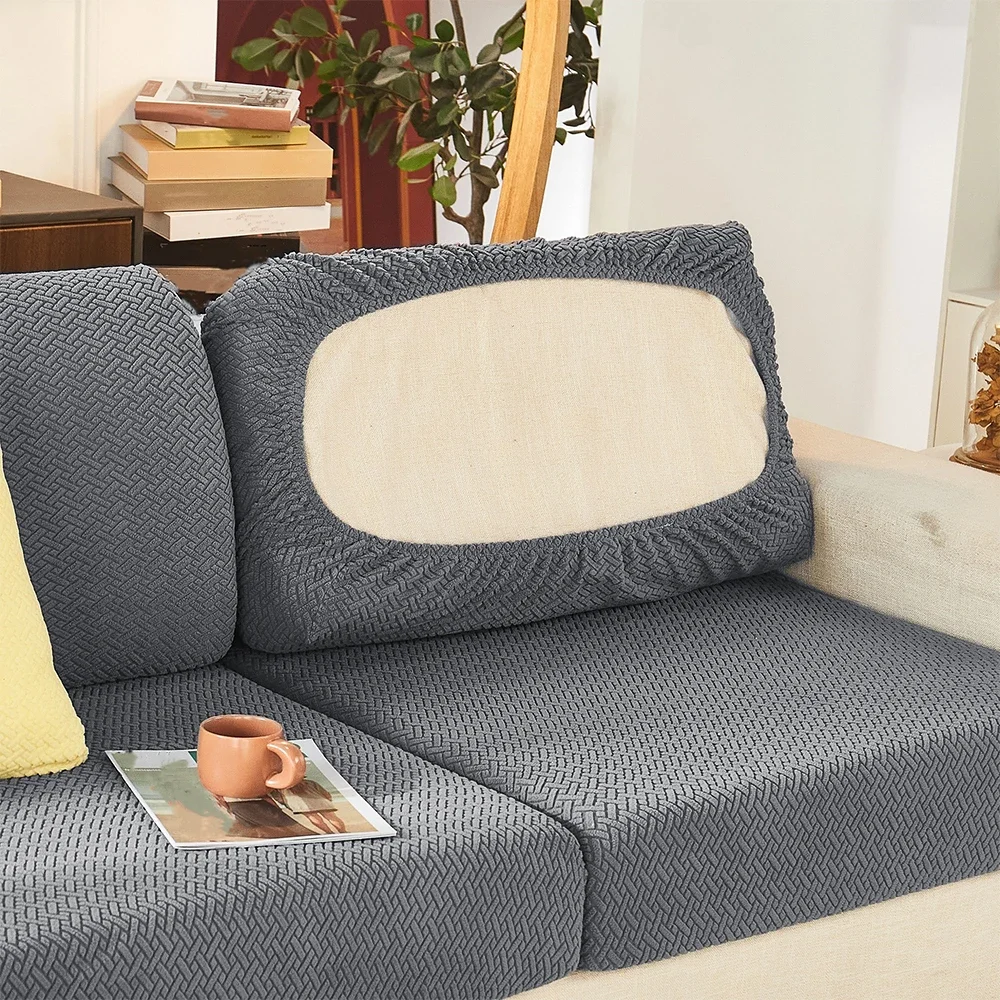 Soft Jacquard Sofa Cushion Covers Plain Sofa Seat Slipcover for Living Room Elastic Removable Sofa Protector Chaise Lounge Case