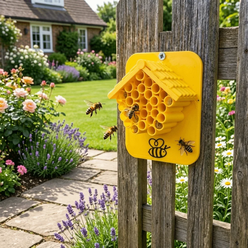 Plastic Garden Bee House Eco-friendly Safe Haven Outdoor Hanging Beehive with Tubes Attracts Pollinators Bee Nesting Houses