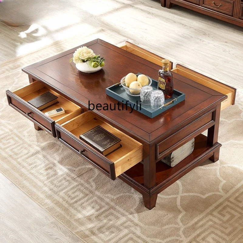 X  All solid wood coffee table ash wood living room for home use, tea table with pumping storage table small apartment