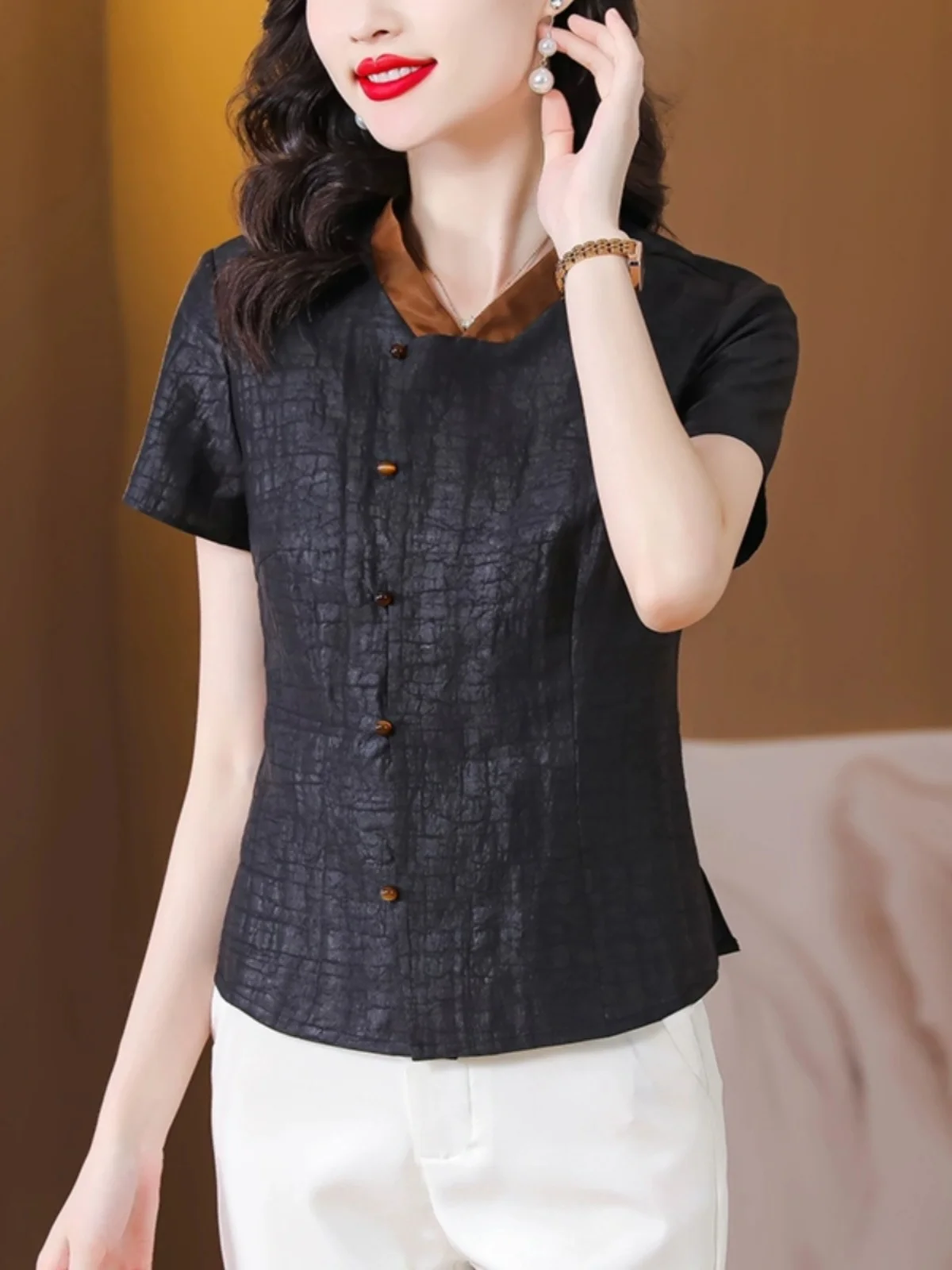 Faionable الشابات سليم صالح irt الصيف كرا نمط الحرير جورجيت بوسين عادية V Ne ort Sve irt