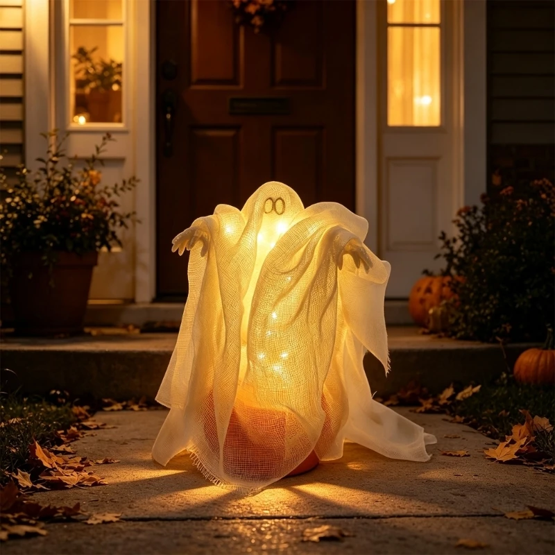 J0MC Seasonal Halloween Pumpkin Figure Lamp, Warm Character Accent for Shelf Hall Entryway and Indoor Placement, Fall Home