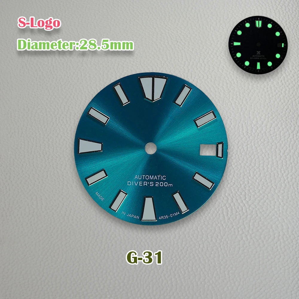 28.5mm s logotipo nh35 dial skx007 mod dial adequado para movimento nh35/nh36 c3 verde luminoso fit3/3.8/4.2 horas acessórios de relógio