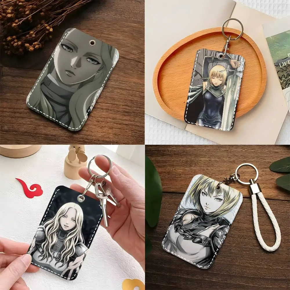 1pc Anime Claymore Card Case Keychain Access Card Bag Key Tag Ring Leather Card Holder Key Ring Access