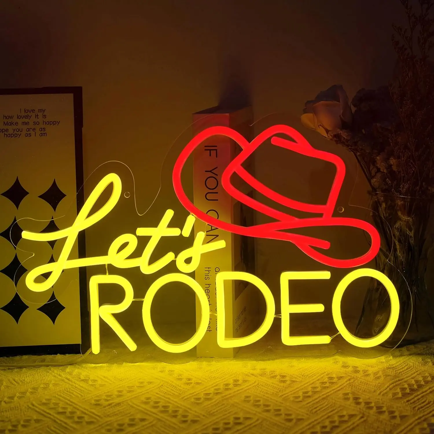 

Неоновая вывеска «Let's Rodeo» с ковбойской шляпой, светодиодная вывеска с USB-подсветкой для игровой комнаты, клуба, бара, вечеринки, спальни, гаража, декоративный подарок
