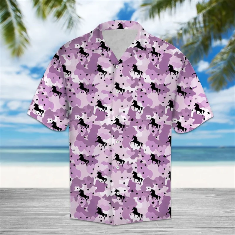 Modische Hawaii-Hemden mit Einhorn-Muster, bunt, für den Sommer, trendige Streetwear, 3D-gedrucktes Kurzarmhemd, coole, übergroße Blusen