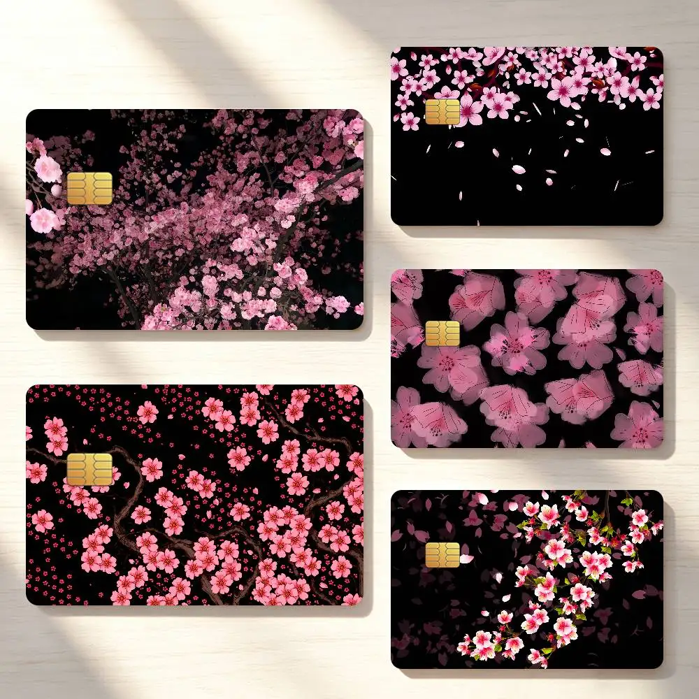 Art Cherry Blossom Pink  Sakura Credit Card Skin Stickers For Bank Bus Metro Cards Waterproof Anti-Scratch Gift 4PCS