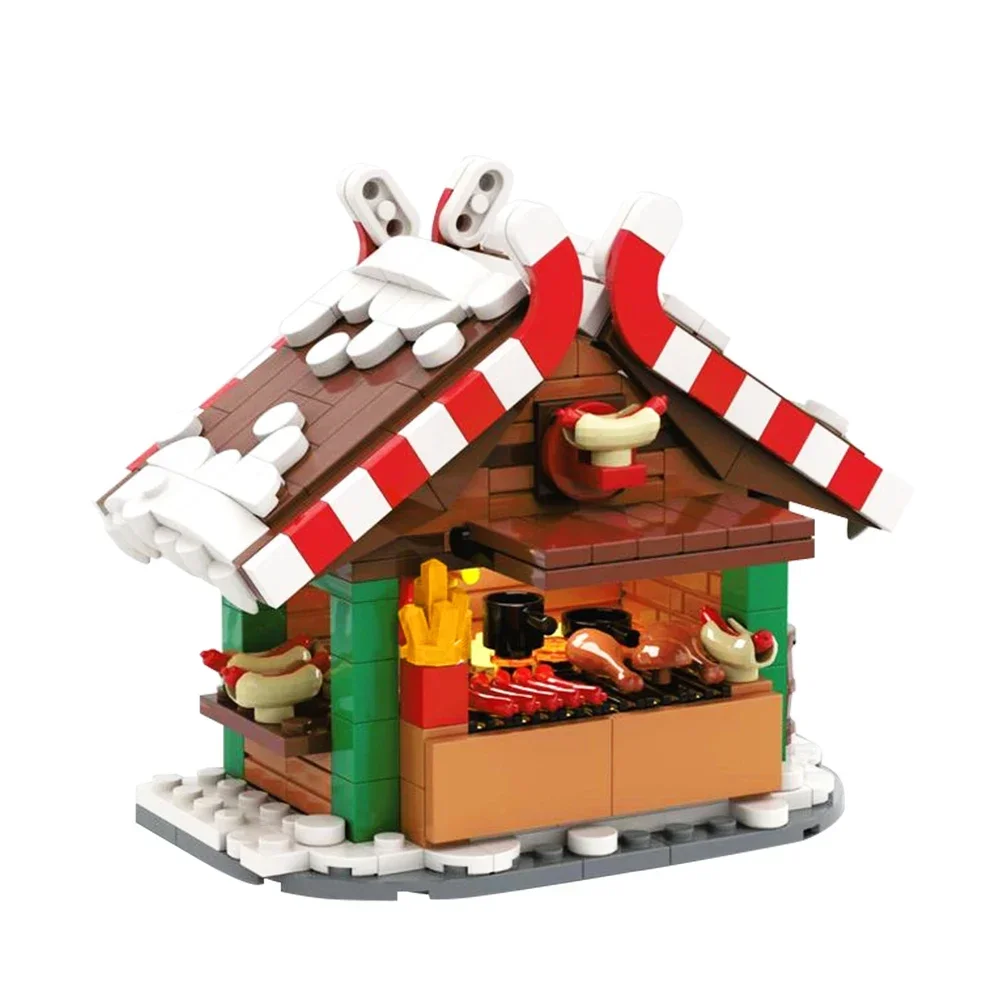 Gobricks MOC Christmas Grilling Stand Bricks Hot Drinks Stands Fire Place Tuk Coffee Building Blocks Set Toys For Christmas Gift