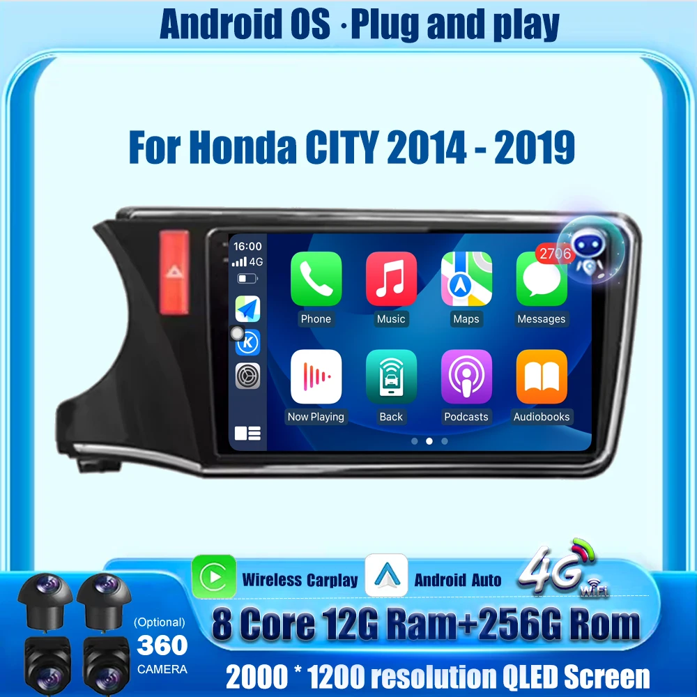 

Android Auto BT Carplay Car Radio GPS Navigation Stereo Multimedia Video Player For Honda CITY 2014 -2016 2017 2018 2019 WIFI