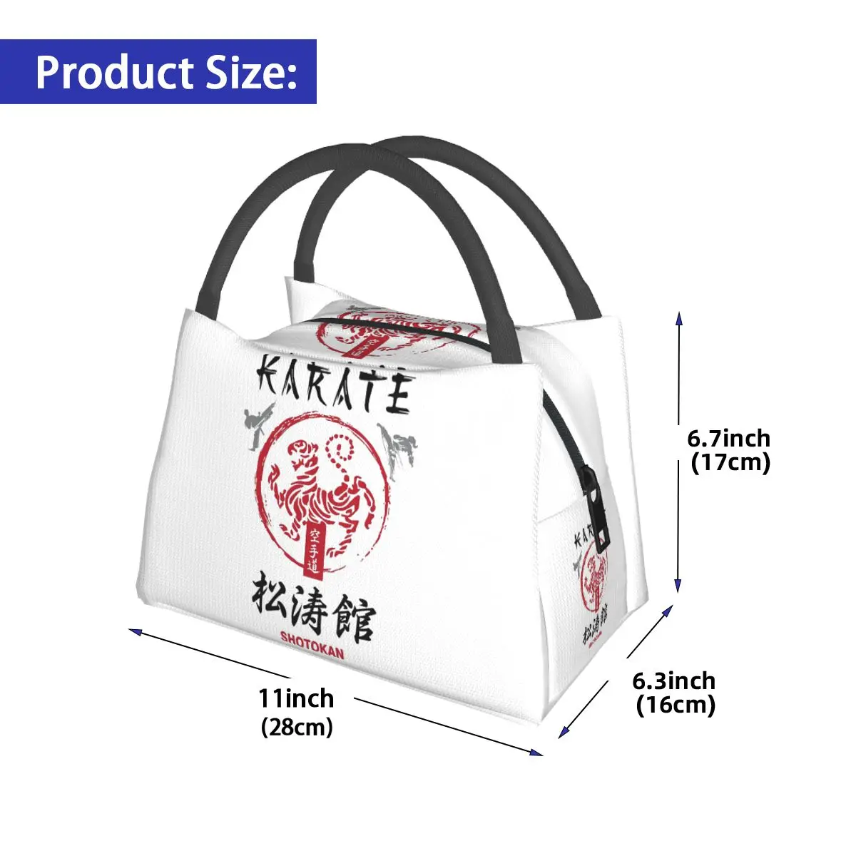 Shotokan Karate Symbol And Kanji White Text Insulated Lunch Bag for Women Children Portable Food Boxes Thermal Lunch Box Tote