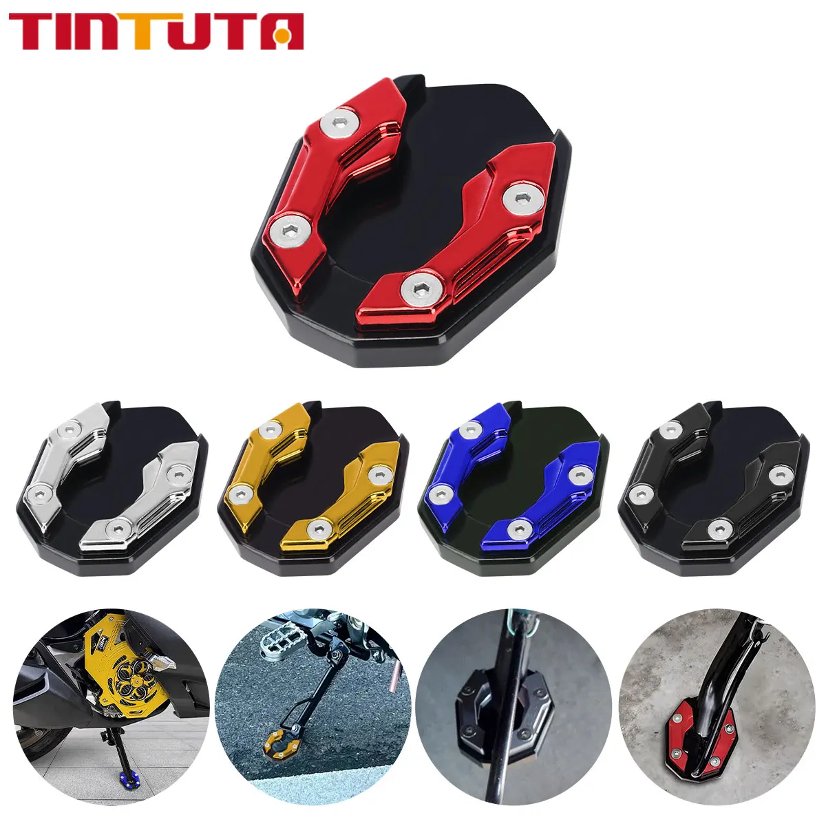 1PC Motorcycle Side Kick Stand Base Cover Bicycle Foot Extension Kickstand Aluminum Alloy Motorcycle Stands Pad Accessorie