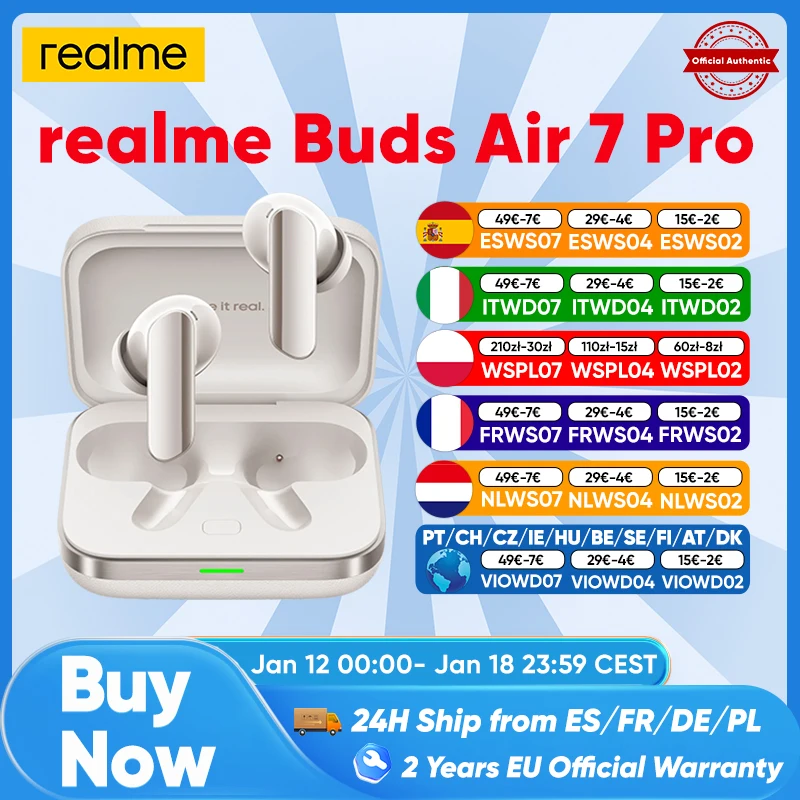 realme Buds Air 7 Pro AI Bluetooth Earphone 53dB 5000Hz Noise Cancellation BT 5.4 48 Hours Battery Life Hi-Res LHDC 5.0 IP55 New
