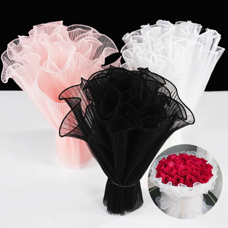 4yards 28cm Flowers Wrapping Paper White Pearl Wave Yarn Lace Mesh Florist Bouquet Packaging Decoration Wedding Valentines Gifts