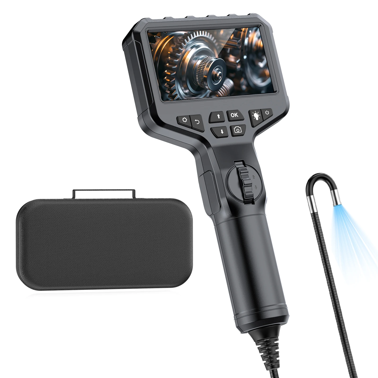 

Two-way industrial endoscope,4.3 inch screen HD photo and video recording,snake-shaped Borescope camera,wall and car inspection