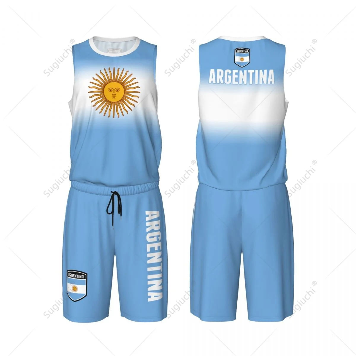 Men Argentina Flag Basketball Jersey Set Mesh Shirt & Pants Sleeveless Exclusive Team-up Custom Name Nunber Unisex