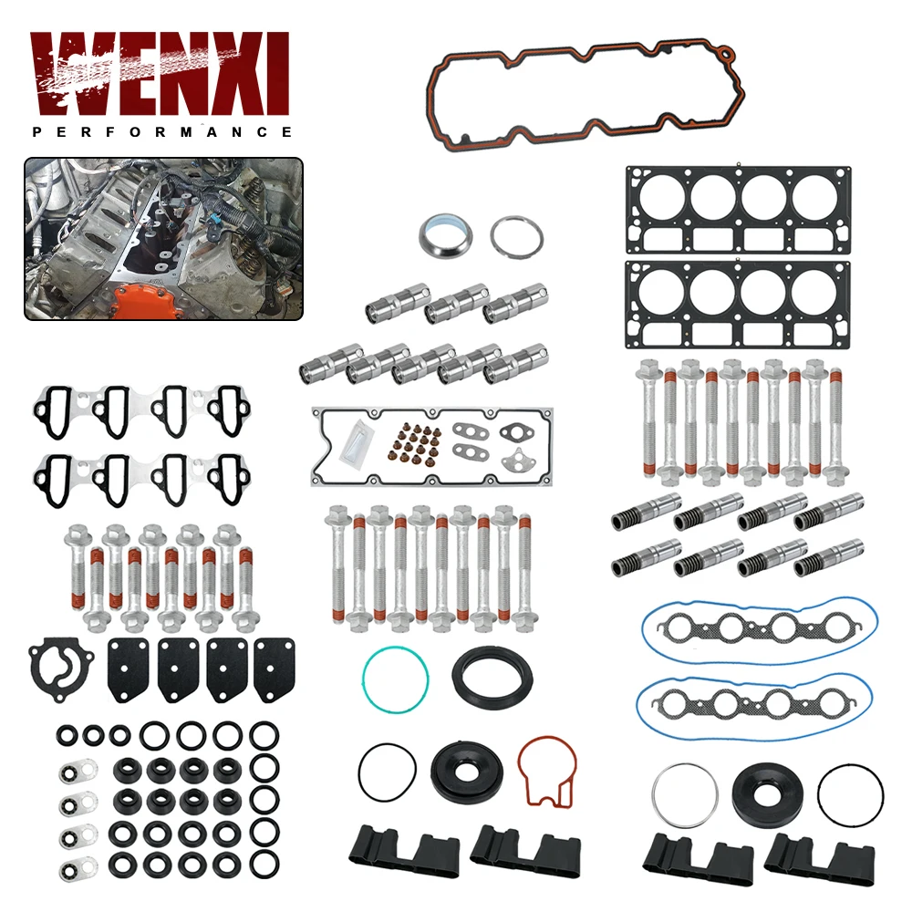 For GM 5.3 Lifter Replacement Kit Head Gasket Set Head Bolts Lifters Guides For 05-13 Chevy Avalanche Silverado GMC Envoy