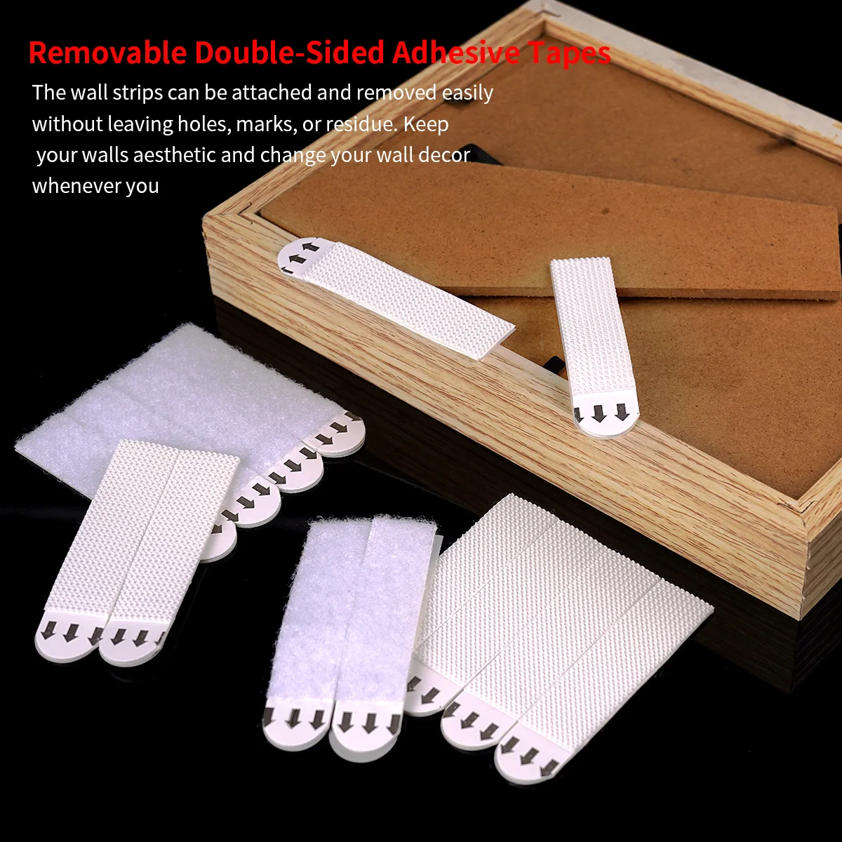 Double-Sided Adhesive Strip Wall Hanging Tool-Free Removable Non-Destructive Wall Hooks Sticky Mounts for Home Office