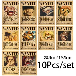 One Piece Anime Vintage Posters Adesivos, Luffy Wanted Posters Set, Decoração da Parede do Quarto, Pintura Zoro, Brinquedos Presente, 10Pcs