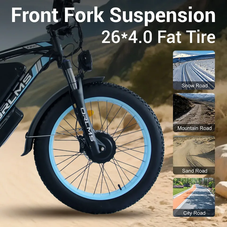 3000W Dual Motor E-Bike 60V 25Ah 38 MPH 26" Fat Tire Electric Bicycle for adults image 3