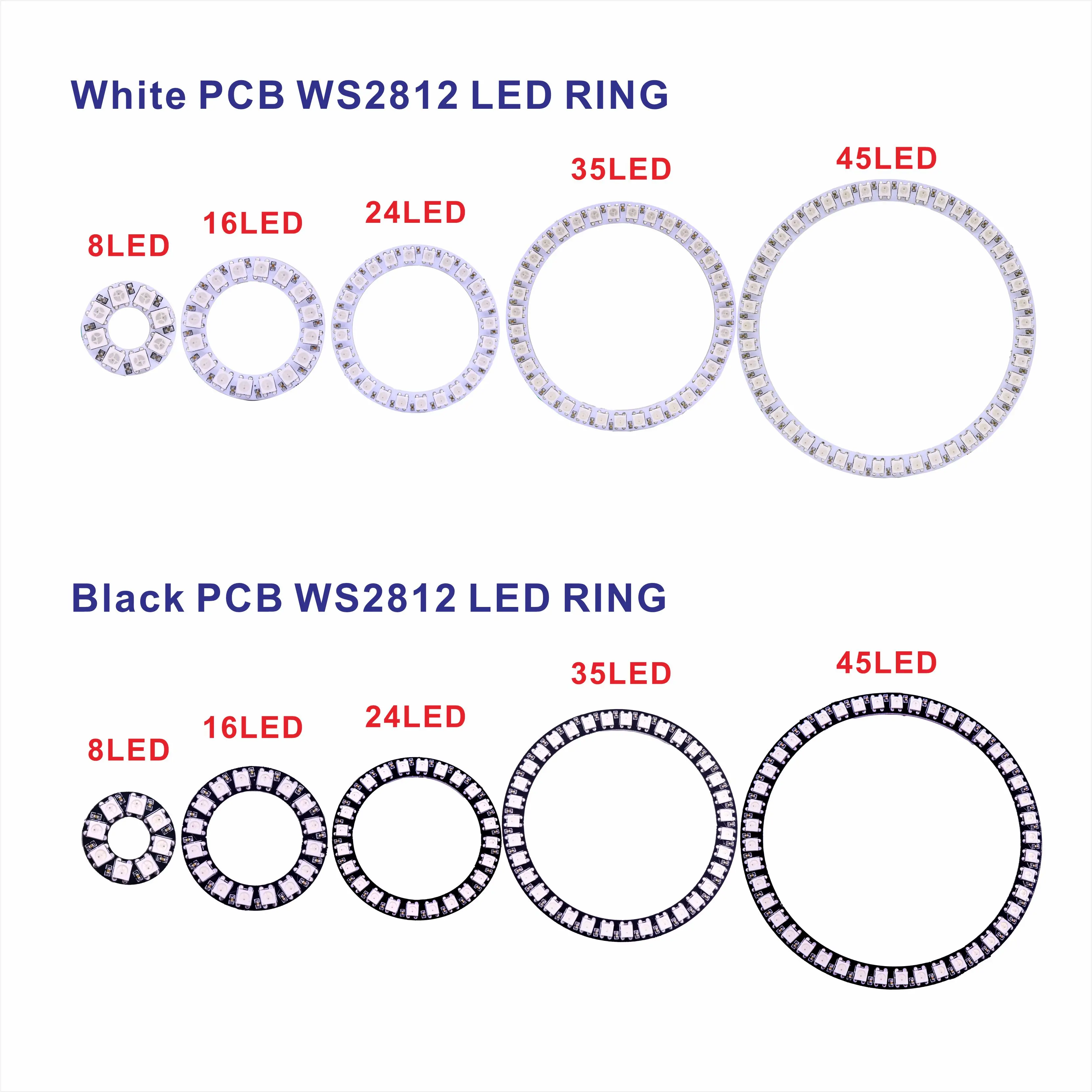 DC5V WS2812B LED RING Pixel SMD 5050 8/12/16/24/35/42Leds Individually Addressable Built-in IC WS2812 Smart  Black/White PCB 5V