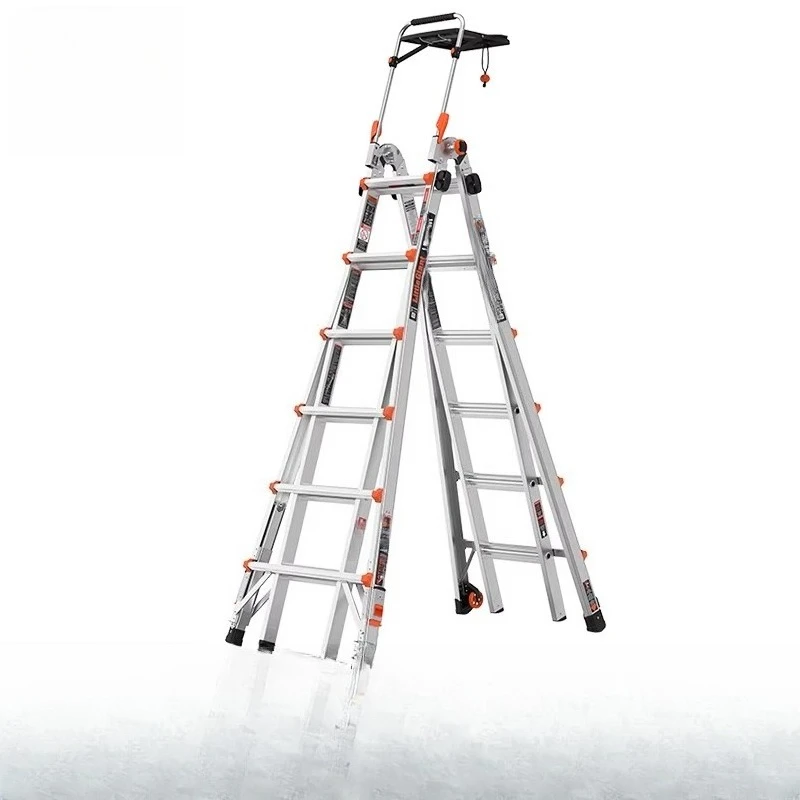 Thickened aluminum alloy six-step telescopic  3 meters herringbone ladder straight  7 meters engineering