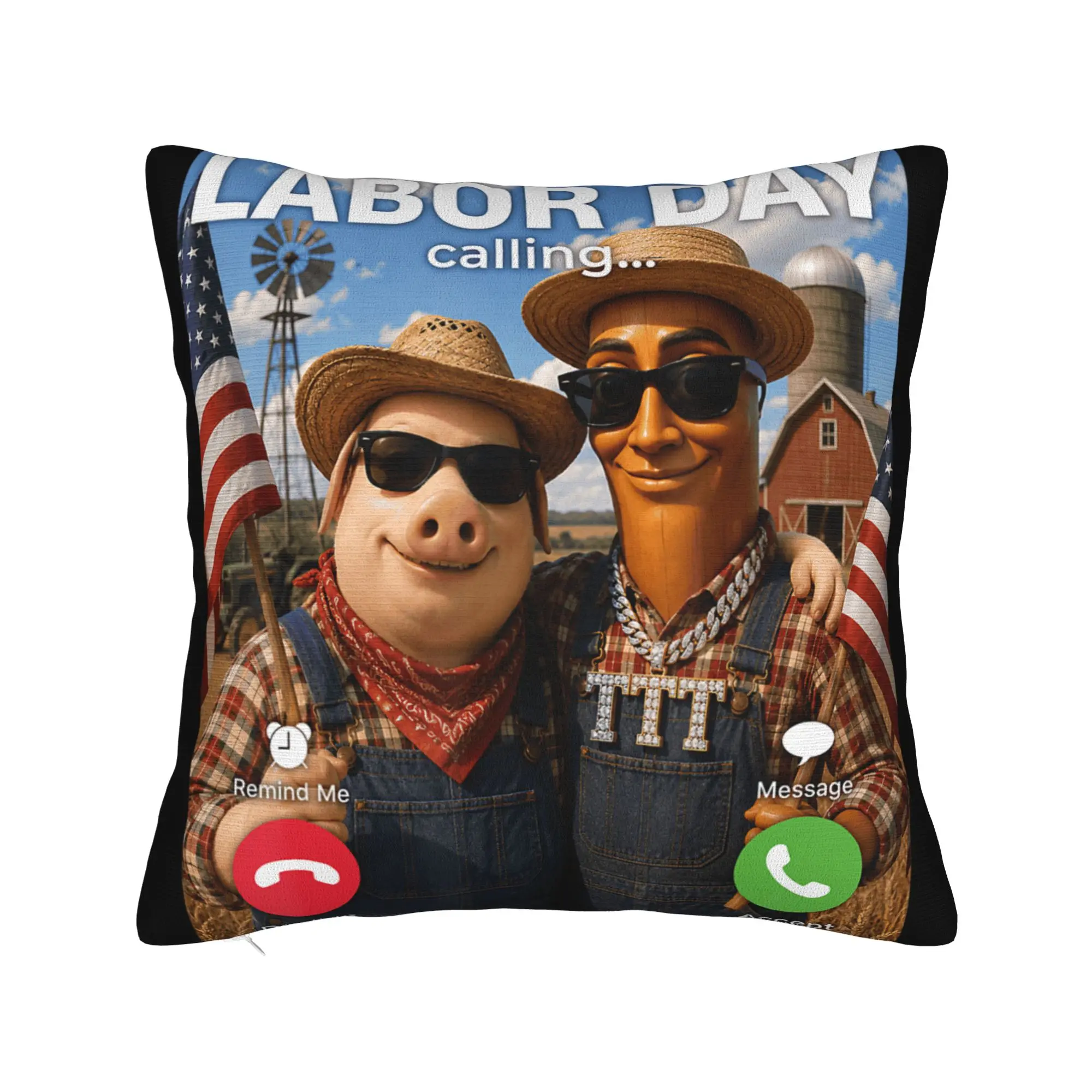 John Pork Tung Sahur Rural America Labor Day Funny Farmer Pillow Cover Soft Cushion Cover Morden Pillow Case For Sofa Home Decor
