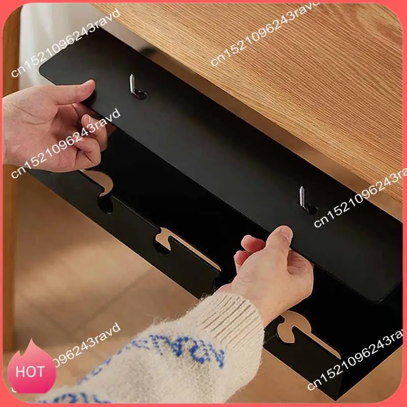 HOT-Under Desk Cable Management Cable Tray Under Desk With Clamp Power Strip Cord Holder No Drilling Sturdy Spacious Durable (Bl