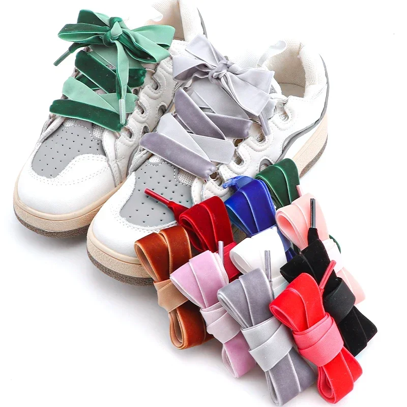 Velvet Flat Shoelaces Snow Yarn Satin Silk Ribbon Shoelace Fashion Sneakers Shoe Laces for Woman 1.5CM Width 100/120/140/160cm