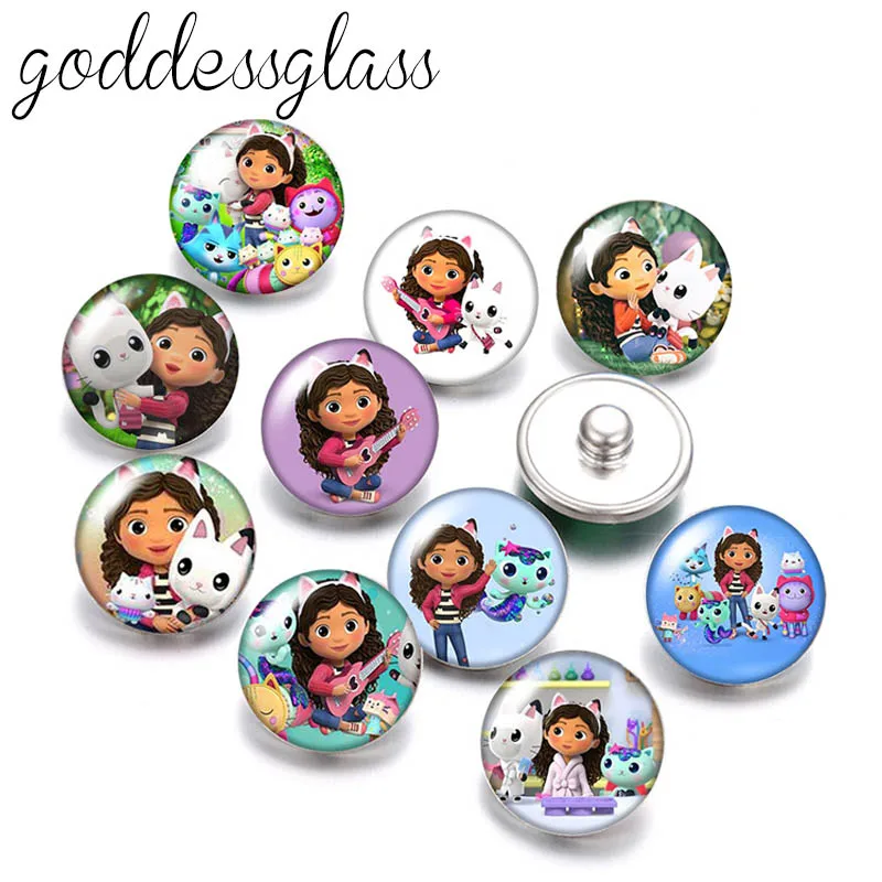 Cartoon gabby dollhouse Girl cat Cute 10pcs mix Round 12mm/18mm snap buttons for 12mm/18mm snap keychain DIY findings jewelry