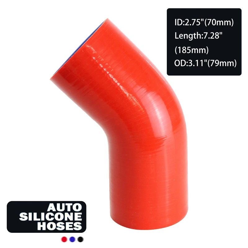 Racing Silicone Hose 45 Degree Elbow Coupler Intercooler Turbo Intake ID 70mm 2.75inch