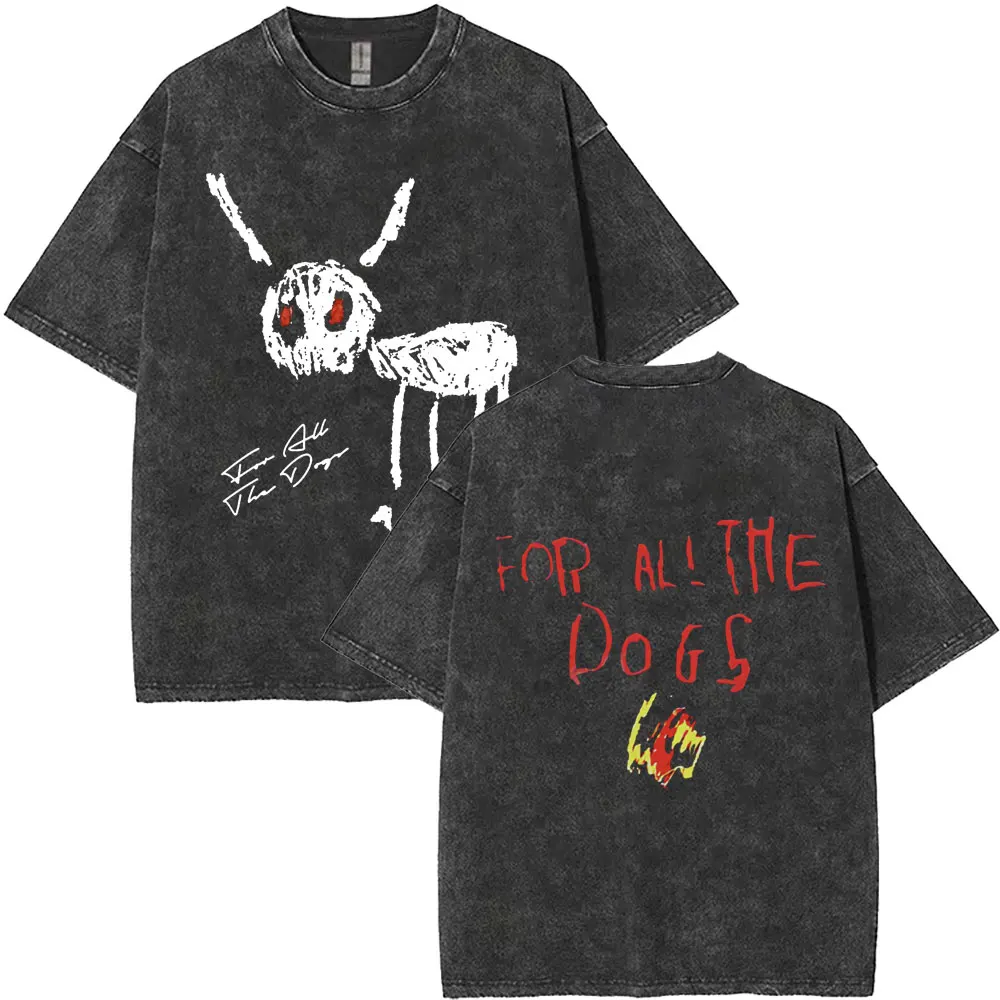Washed Vintage Rapper Drake for All The Dogs Double Sided Print T-shirt Men Women Hip Hop Fashion Pop Music T Shirt Streetwear
