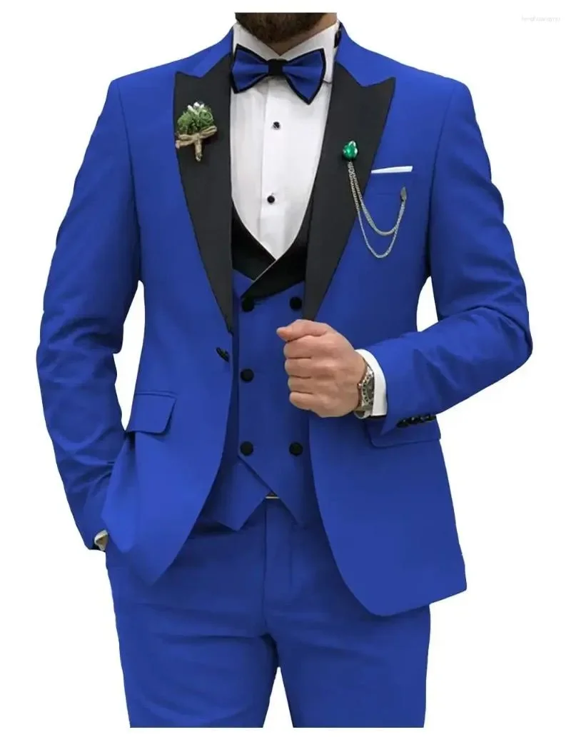 3 Pieces Men\'s Suits Royal Blue Men Slim Fit Double Breasted Suit Wedding Prom Party Business(Blazer Vest Pants)