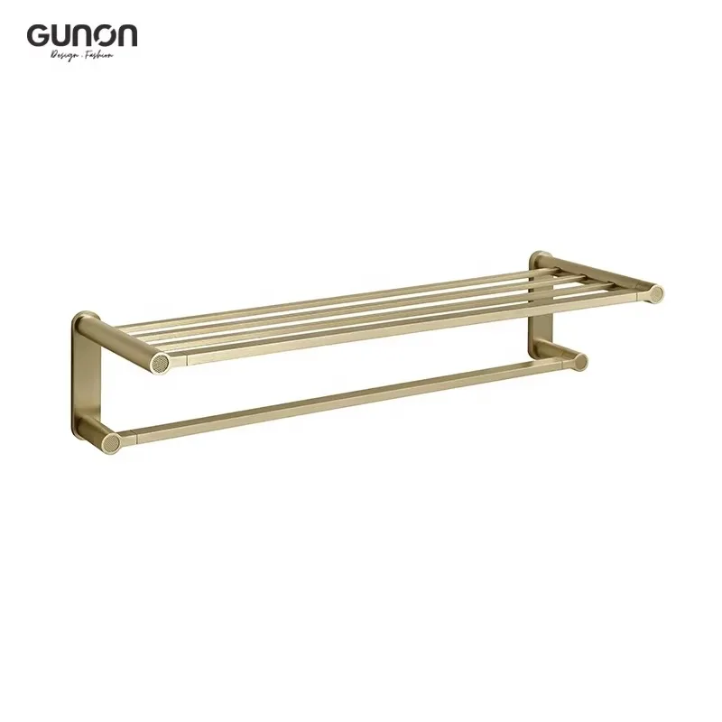 Brass/Copper Wall Mount Contemporary Design Towel Rack with Brushed Gold Finish for Bedroom and Apartment Use