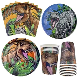 Jurassic Dinosaur Theme Disposable Tableware Plates Napkins Cups Kids Birthday Party Dinosaur Balloon Baby Shower Decoration