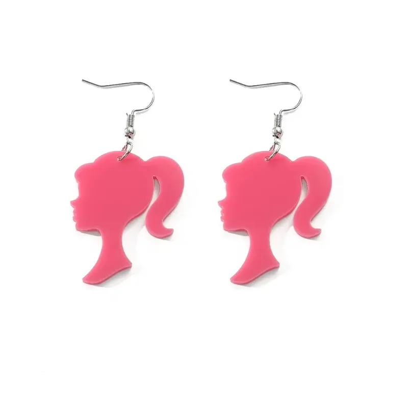 Pink Personality New Barbie Earrings Love Letter Acrylic Creative Fashion Girl Fashion Jewelry Accessories Birthday Party Gift