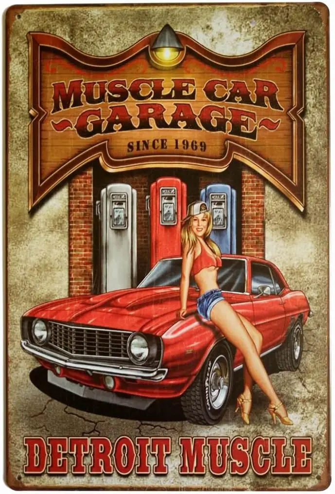 ERLOOD Muscle Car Garage Since 1969 Detroit Muscle Retro Vintage Decor Metal Tin Sign 12 X 8 Inches