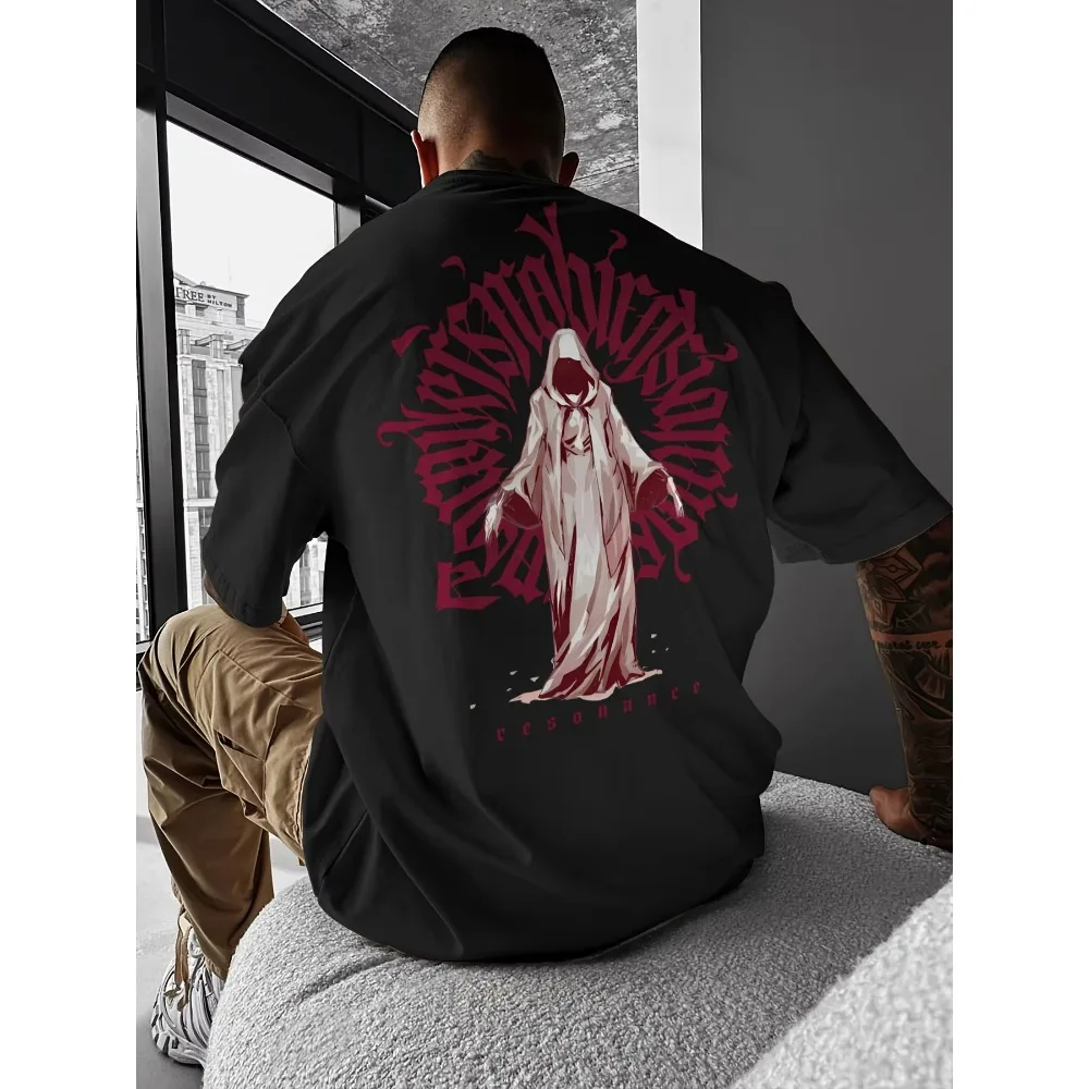 Summer High Street Fashion Unisex Black Robe Letter Print Breathable Comfortable Round Neck Casual Short Sleeve T-shirt Tops
