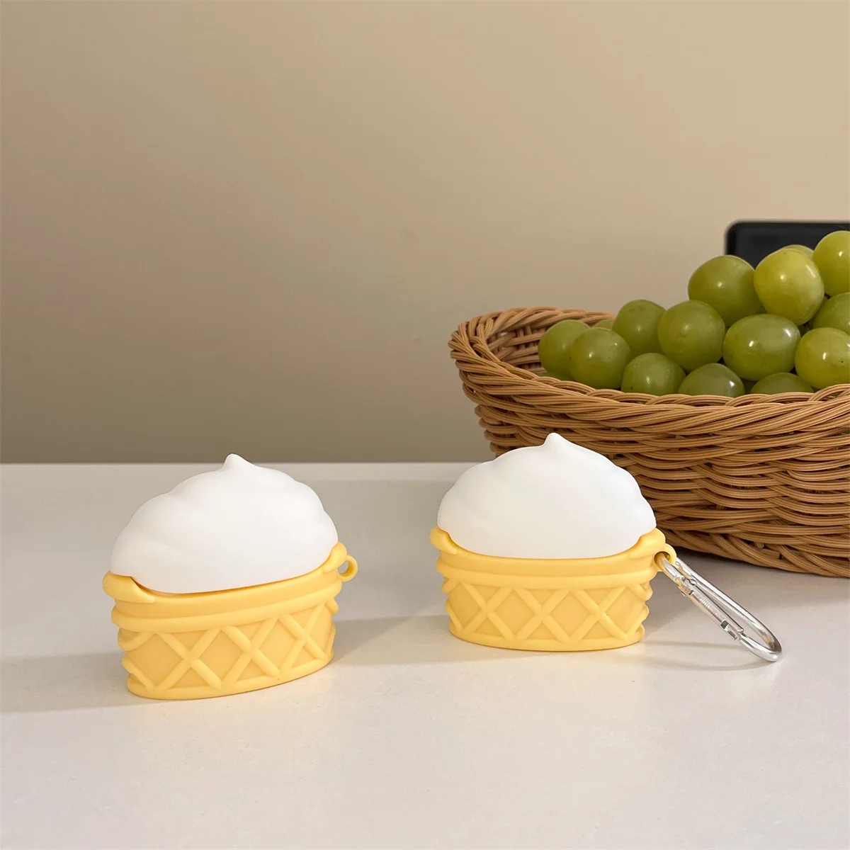 غطاء سماعة رأس إبداعي بتصميم مخروط الآيس كريم مع خطاف ، غطاء لسامسونج جالاكسي براعم 3 ، براعم 3 برو ، لطيف ، من من من من من الخارج