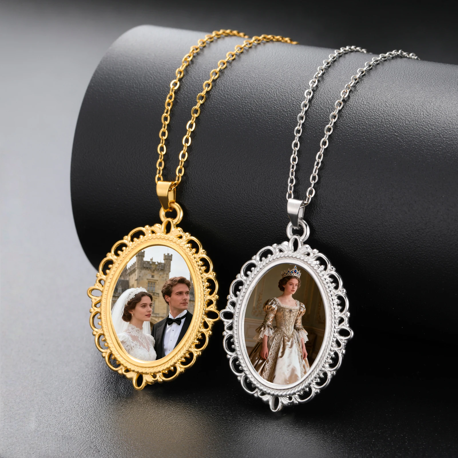 COOLTIME Custom Photo Necklace Stainless Steel Elliptical Personalized Picture Pendant Neck Chain Wedding Gifts