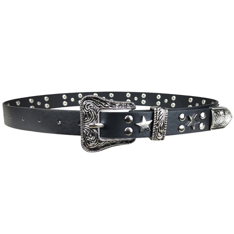 Casual Pin Buckle Belt for Women Vintage Waist Belt Pentagram Rivet Belts for Teenager Girls Female Shorts Cowboy Belt