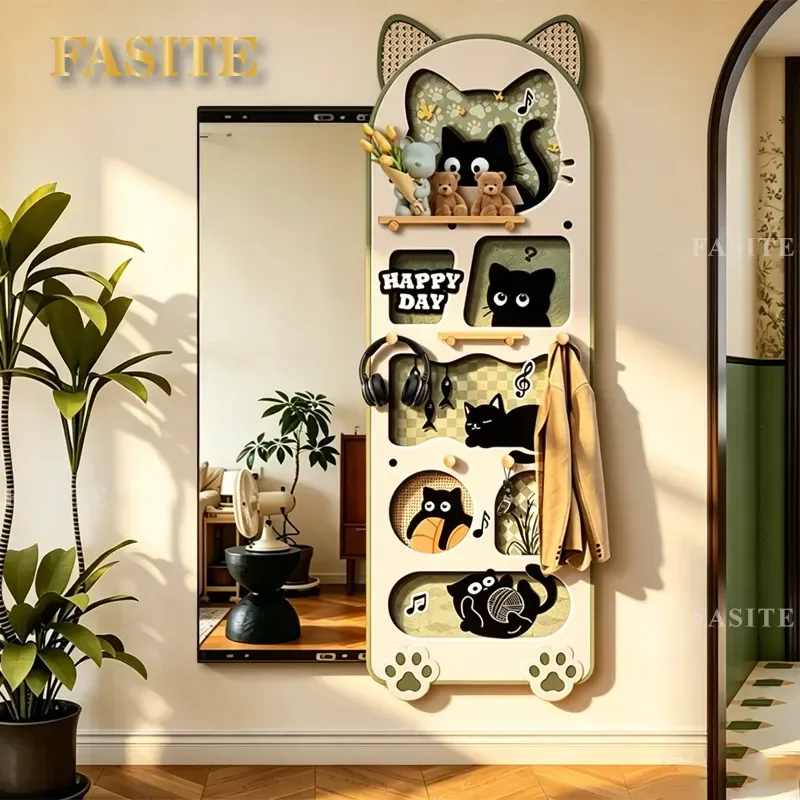 For Medieval Style Entrance Decorative Painting Hole Board Invisible Push-Pull Full Body Mirror Wall Hanging Full Length