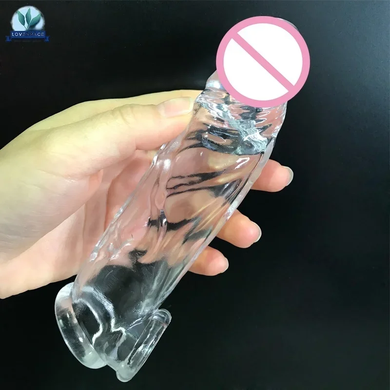 Penis Extension Sleeve Lengthen Reusable Enlargement Condoms Silicone Dick Cock Testicle Ring Erection Erotic Sex Toys