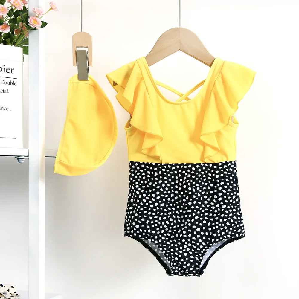 

New Children's Swimsuit for Girls One-piece Sunscreen Quick-drying Sweet Cute Polka Dot Princess Baby Swimsuit