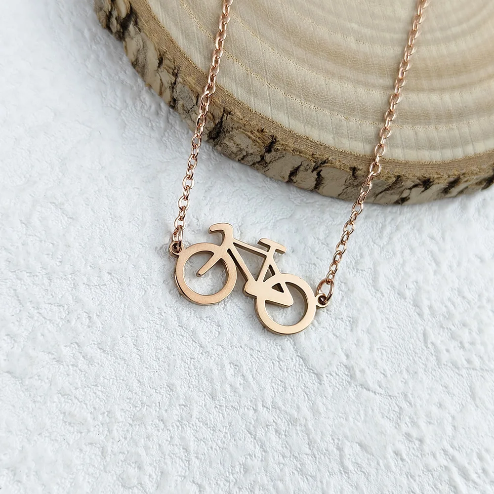 Fun bicycle gold-plated necklace, minimalist metal collar for women, rose gold gift for women